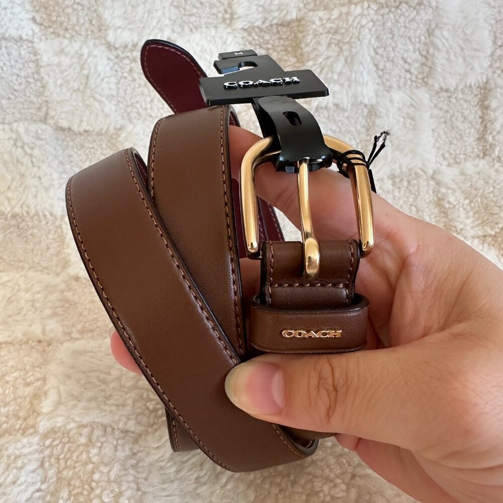 NWT! RARE! Coach F78180 Women's Classic Belt 25mm Brown/Oxblood With Gold Buckle